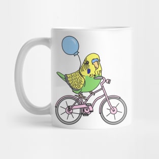 green budgie on a bike Mug
